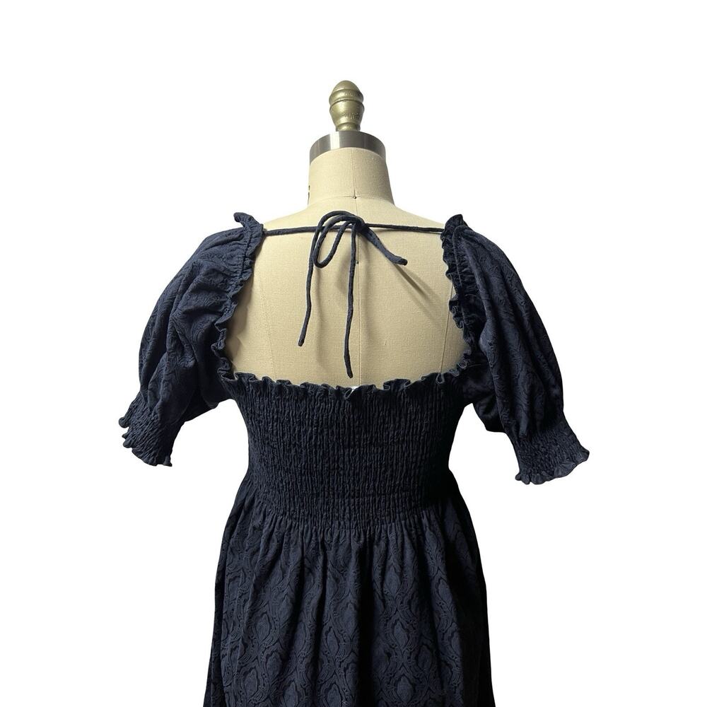 Hill House The Athena Nap Babydoll Dress Navy Blue Damask SZ Small - Picture 7 of 8